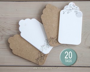 20 Mixed Brown and White Kraft Tags, Luggage Tags, Hang Tags, Swing Tags – PSS003