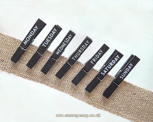 7 Black Painted Days of the Week Wooden Pegs – MIS007